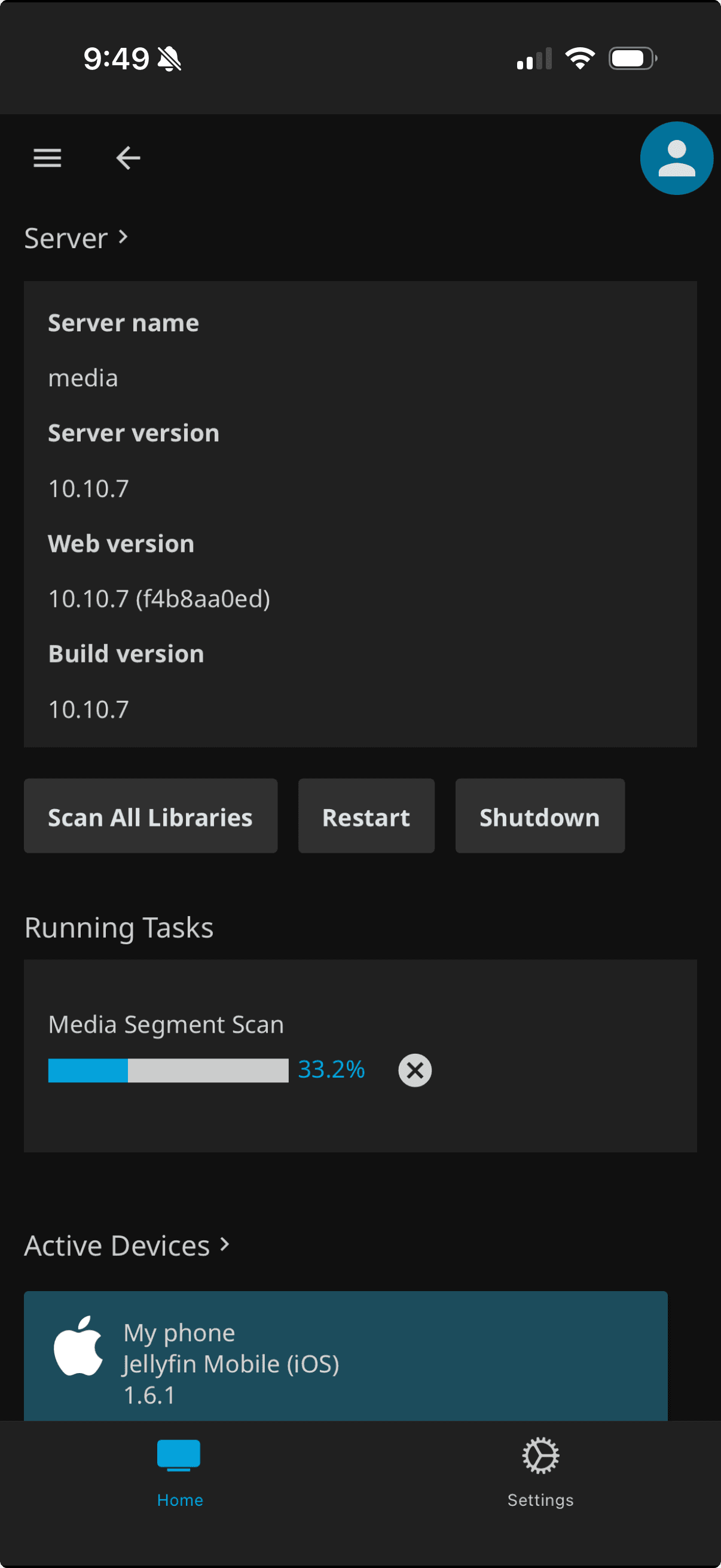 Jellyfin mobile dashboard screenshot